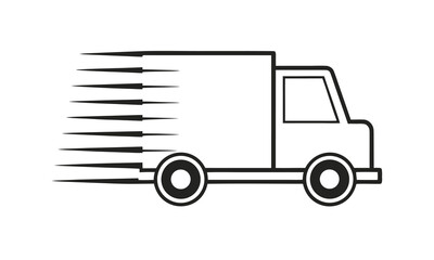 Speedy Delivery Icon: An expressive emblem of efficiency and swiftness, capturing a moving cargo van against a clean backdrop. 