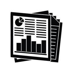 Pile of paper documents with chart and data for presentations report