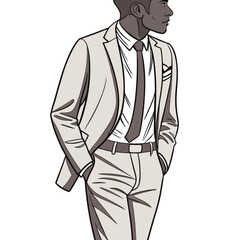 Businessman in black suit, white shirt, and tie, standing, a smart, formal vector illustration