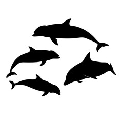Four whale and dolphin styles silhouette marine life