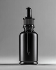 Matte Black Glass Dropper Bottle with Pipette Cap on Neutral Background