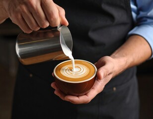 Barista Pouring Milk Art Latte