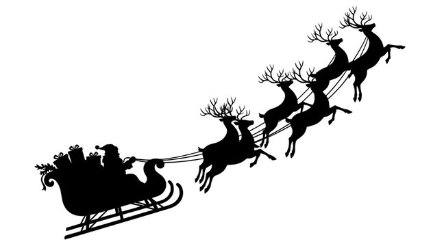 santa claus sleigh silhouette with flying reindeer and christmas gifts - Powered by Adobe