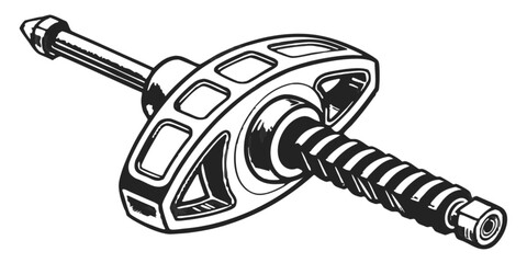 Hand-drawn vector illustration of an old metal key and a wrench, isolated black and white work tools