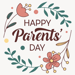 Happy Parents' Day typography with floral decorations