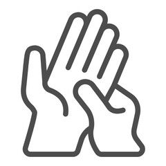 Massage of skin palm, two hands line icon, spa massage concept. Vector graphics. Massaging art for human hand, therapy sign on white background, outline style icon for mobile or web design.