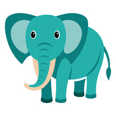Teal elephant cartoon standing on white illustration animal