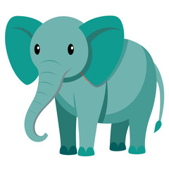 Cute teal elephant standing on white background cartoon animal