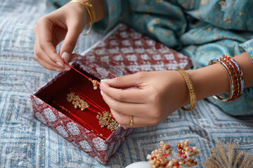 female hand holding rakhi