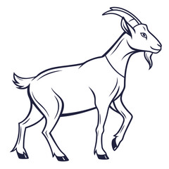 Stylized goat walking with dark outline on white animal mammal