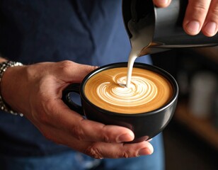 Barista Pouring Milk Into Latte Art Design