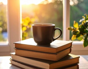 Cozy Morning Scene With Coffee And Books