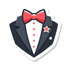 Red heart vector icon on a suit and bow tie, perfect for a wedding or Valentine's Day gift card design