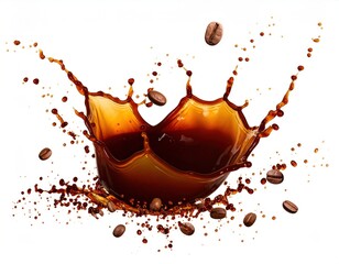 Coffee Splash with Beans on White Background