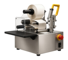 Semi-automatic labeling machine with a manual feed table and pneumatic applicator for small batch labeling in artisan food production
