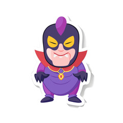 Funny vector cartoon character illustration of a superhero businessman with a gun and mask