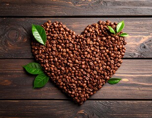 Heart Shaped Coffee Beans On Rustic Wooden Background