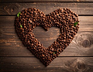 Heart Shaped Coffee Beans On Wooden Background