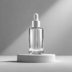 Matte-Cap Clear Glass Serum Dropper Bottle on White Pedestal