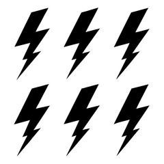 Six black lightning bolt symbols electric energy