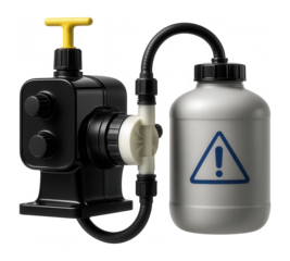 Chlorination system with a dosing pump and chemical storage tank for a wastewater treatment facility
