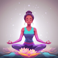 Vector illustration of a silhouette of a woman sitting in the lotus position. The concept of meditation.