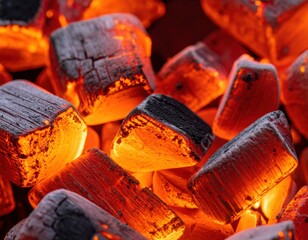 Close Up View Of Glowing Charcoal Cubes