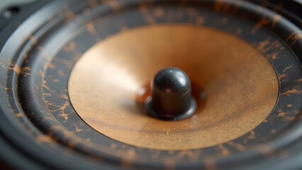 Close up view of high fidelity loudspeaker driver showing off its elegant design and construction