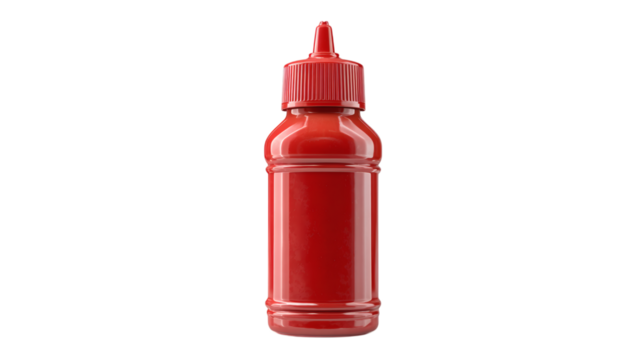 Ketchup bottle in plastic squeeze format, isolated on transparent 