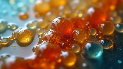 Macro photograph capturing the mesmerizing beauty of liquid bubbles with vibrant colors and intricate details close up view