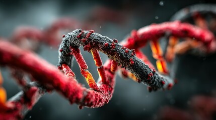 Close-up view of a damaged dna strand.