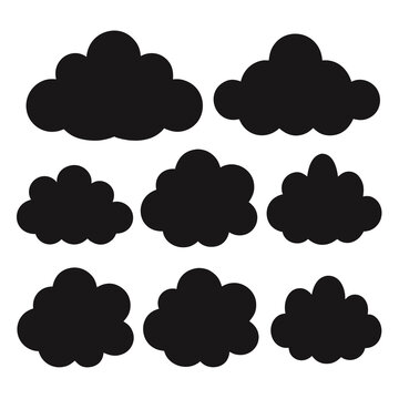 Fluffy cloud shapes black silhouettes vector