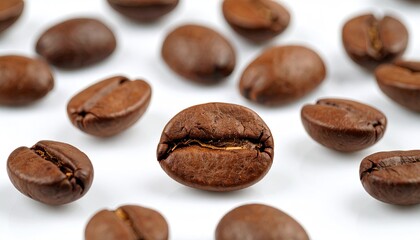 Obraz premium Coffee beans scattered on white background (1)