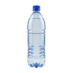 Clear Plastic Water Bottle with Blue Cap Isolated on Transparent Background for Beverage Use
