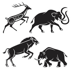 Prehistoric animal silhouettes deer mammoth boar cave painting