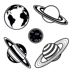 Celestial bodies planet and moon icons earth saturn © RABBY
