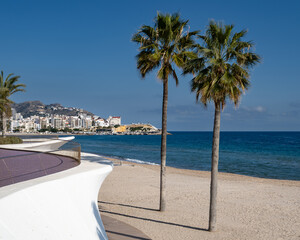 View of Poniente Beach in Bendorm, looking towards the Old Town