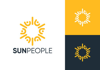people with sun logo. teamwork,community, social, healthcare icon design concept