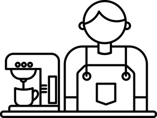 Outline barista icon for cafe branding, staff illustrations, menus, apps, websites, and packaging. Editable vector stroke.