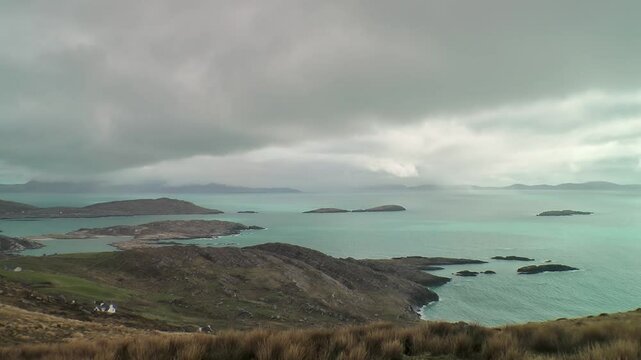 Clouids and mountains above the beautiful Ring of Kerry in Ireland