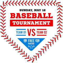 Abstract Plate frame made from red baseball stitch details. Vector illustration on white. Basebal party