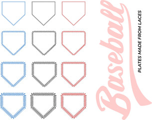 Abstract Plates set frame made from red baseball stitch details. Vector illustration on white