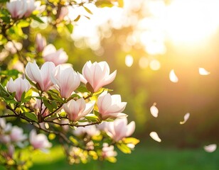 Obraz premium Blossoming magnolia tree in sunlight (2)