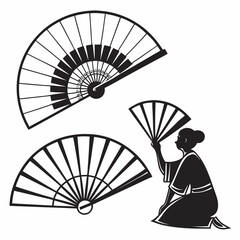 Traditional fans with musical notes and a person vector
