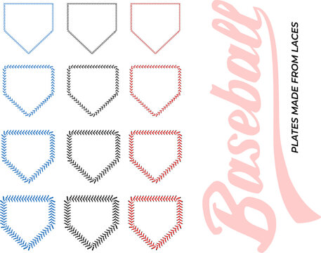Abstract Plates set frame made from red baseball stitch details. Vector illustration on white