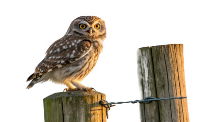 Little owl athene noctua perched on wooden post wildlife bird watching nature photography stock image free use