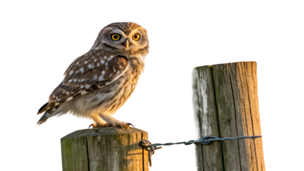 Little owl athene noctua perched on wooden post wildlife bird watching nature photography stock image free use