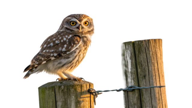 Little owl athene noctua perched on wooden post wildlife bird watching nature photography stock image free use