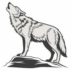 Gray wolf howling on rock animal wildlife