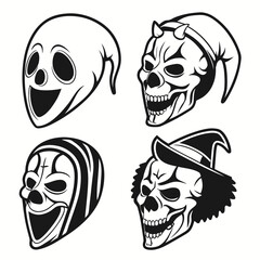 Spooky ghost skull devil clown witch masks halloween horror